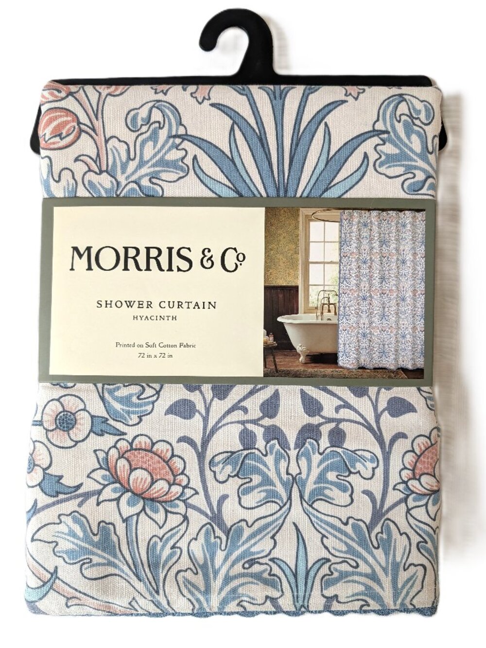 Morris & Co William Morris Hyacinth Floral Shower Curtain 72x72 Blue Cotton